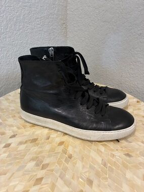 Ari Men's Black High-Top Leather Sneakers with White Sole size 9.5
